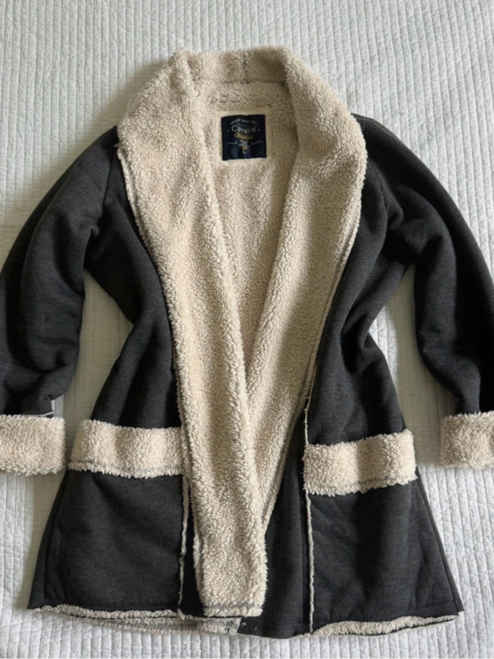 Vintage Cavalini Charcoal Coatigan with Cream Sherpa Trim